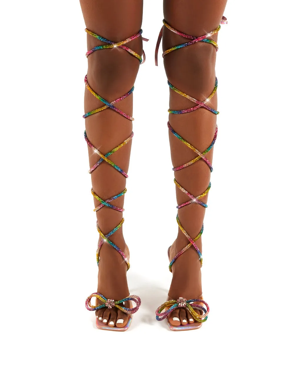 Queenie Multi Lace up Diamante Bow Square Toe Heels sold by Public Desire product image thumbnail 3
