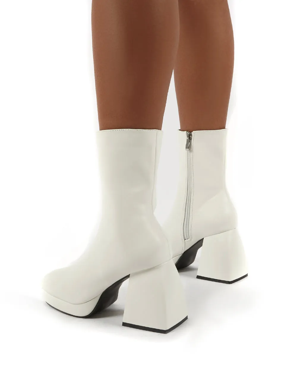 Addilyn Wide Fit White Chunky Heel Ankle Boots sold by Public Desire product image thumbnail 4