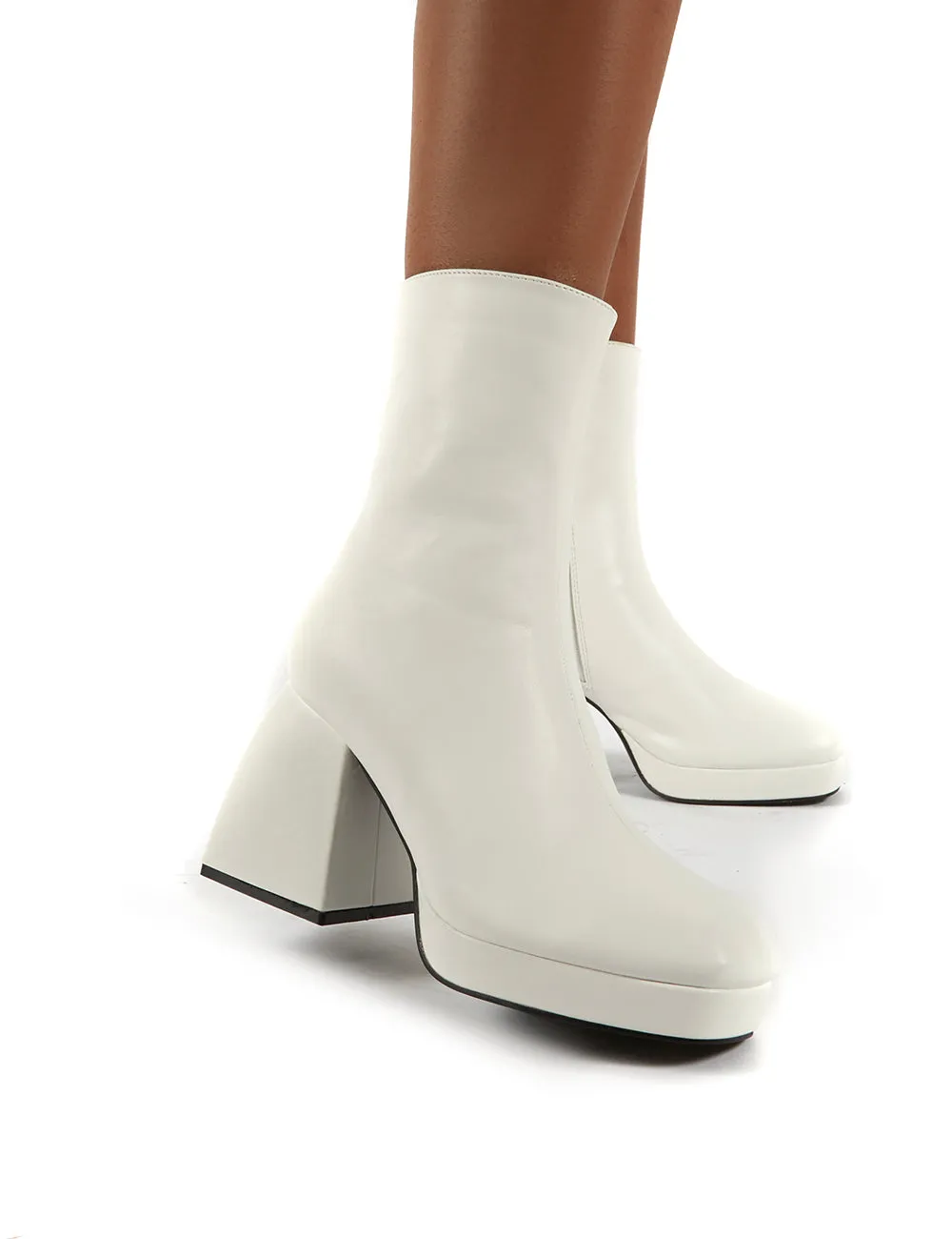 Addilyn Wide Fit White Chunky Heel Ankle Boots sold by Public Desire product image thumbnail 3