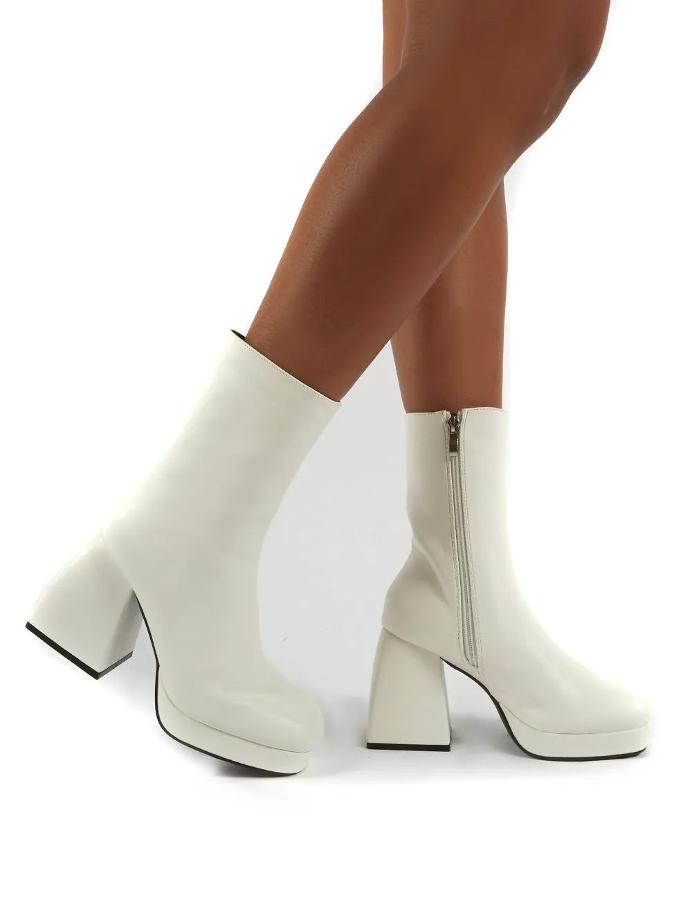 Addilyn Wide Fit White Chunky Heel Ankle Boots sold by Public Desire product image thumbnail 2