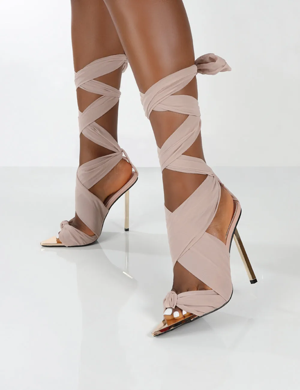 Huni Nude Ribbon Tie Up Gold Stiletto Heels sold by Public Desire product image thumbnail 3