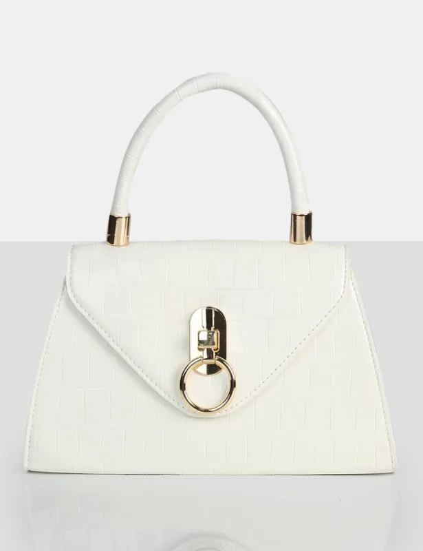 The Nia White Croc Pu Mini Handbag sold by Public Desire