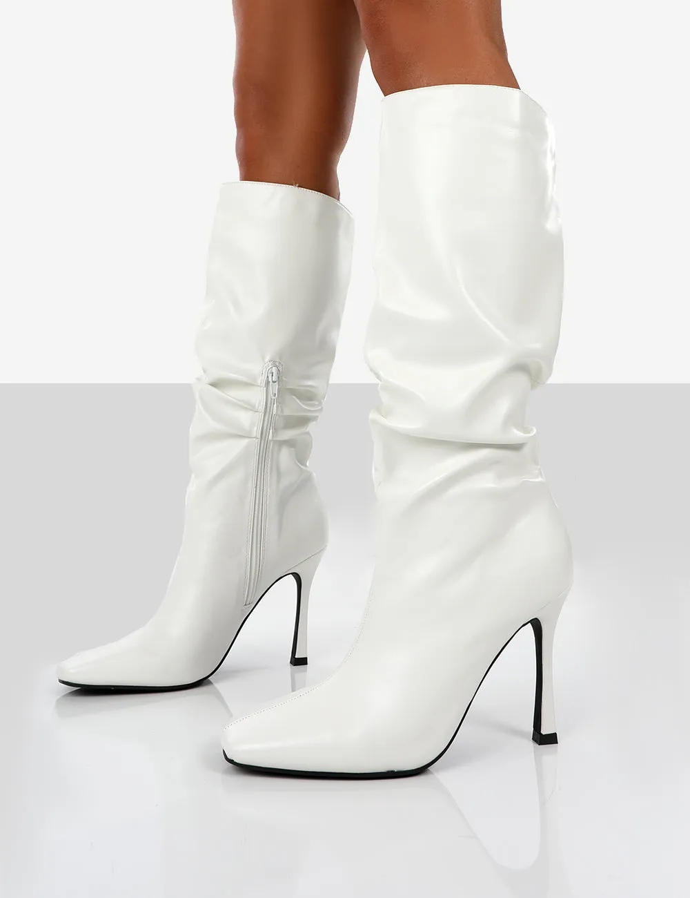 Iris White Pointed Toe Stiletto Heel Knee High Boots sold by Public Desire product image thumbnail 3