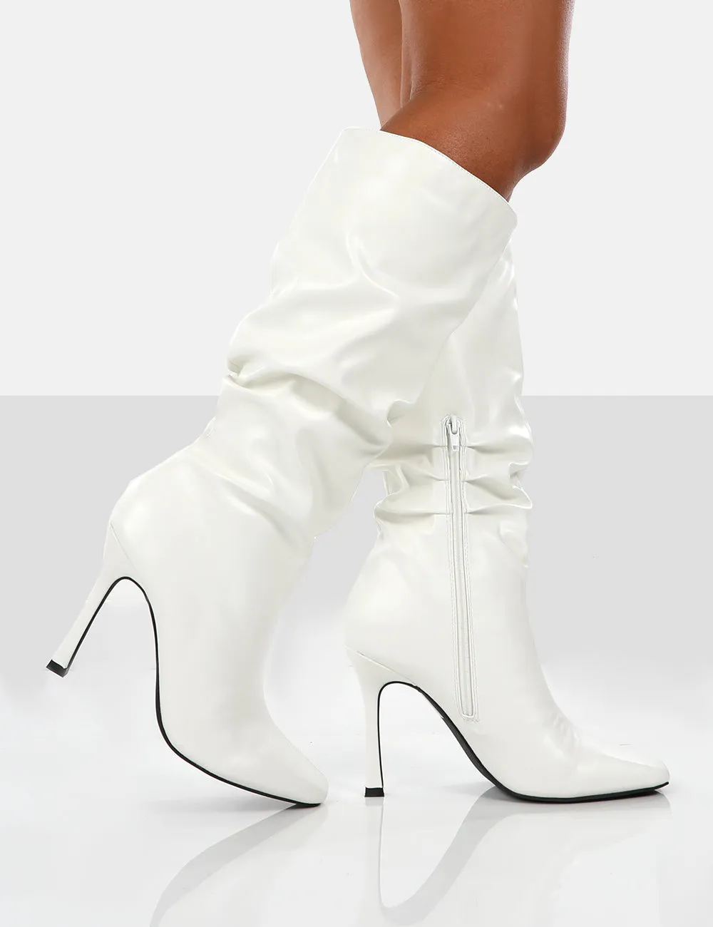 Iris White Pointed Toe Stiletto Heel Knee High Boots sold by Public Desire product image thumbnail 4