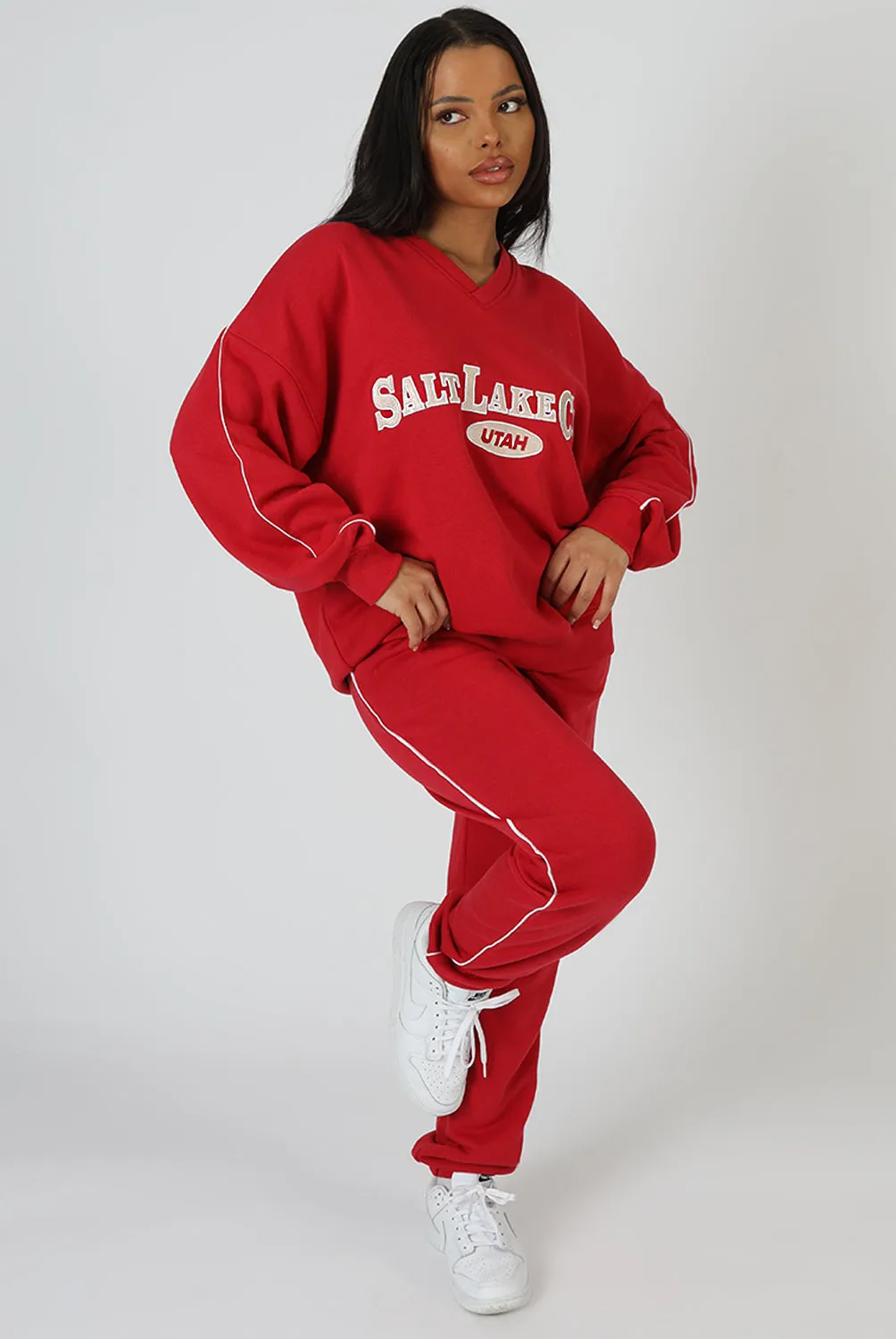 Oversized Varsity Piping Detail Sweatshirt Red sold by Public Desire product image thumbnail 2