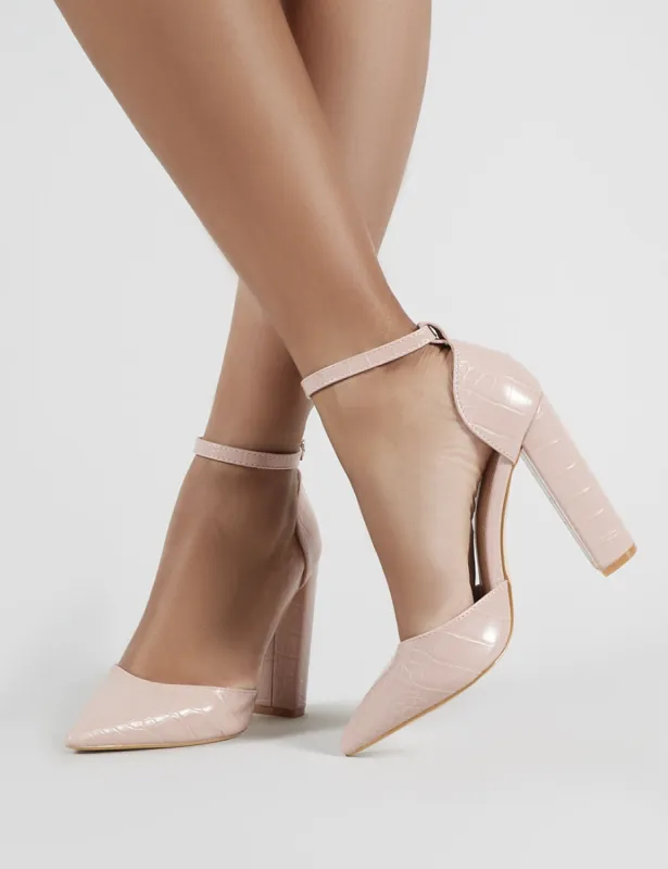 Sofia Blush Croc Pointed Block Heels sold by Public Desire