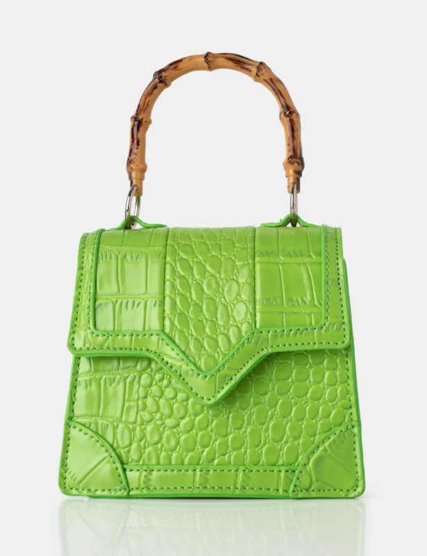 Jessica Apple Green Bamboo Top Handle Croc Mini Bag sold by Public Desire