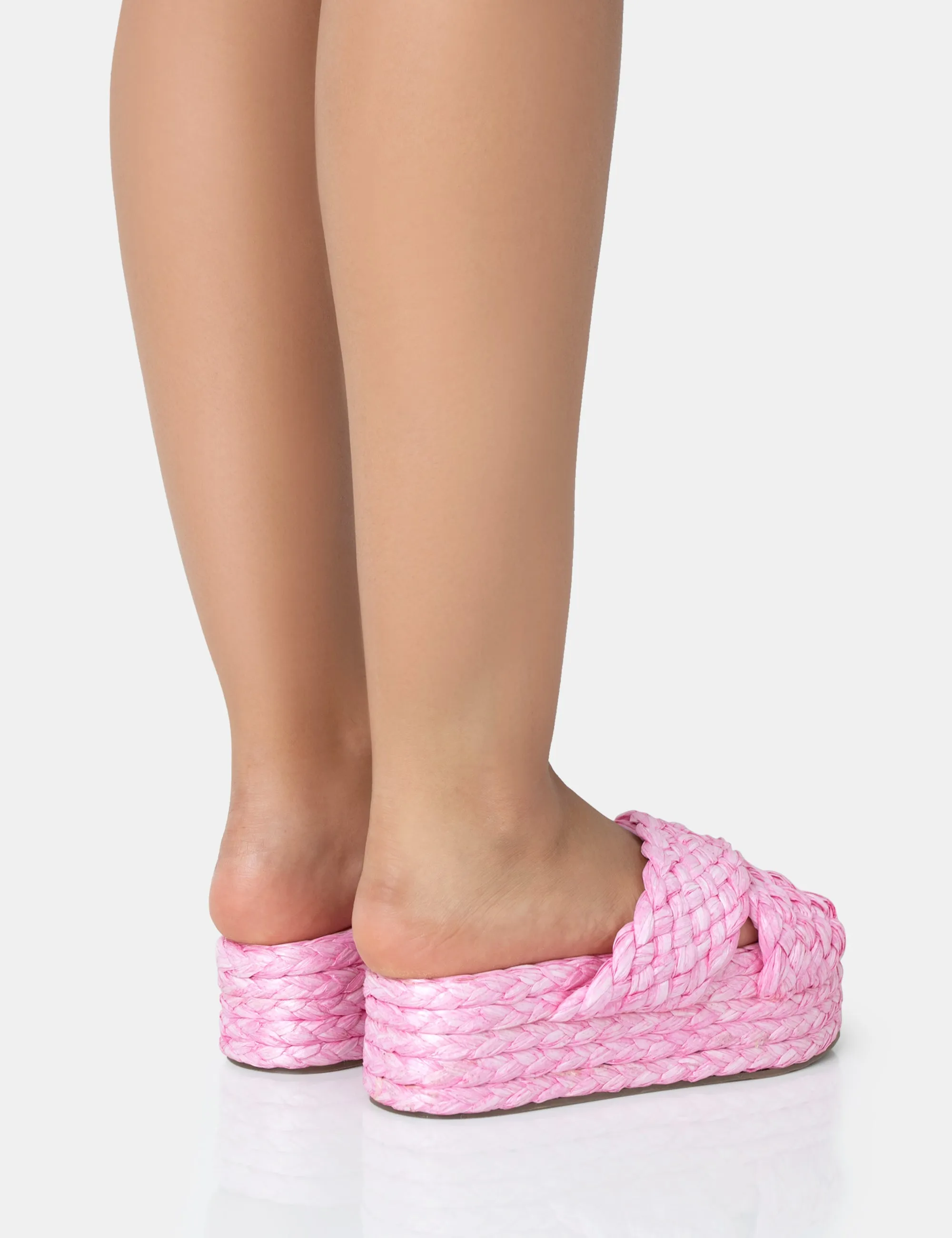 Kos Pink Raffia Cross Over Strap Slip On Flatform Sandals sold by Public Desire product image thumbnail 4