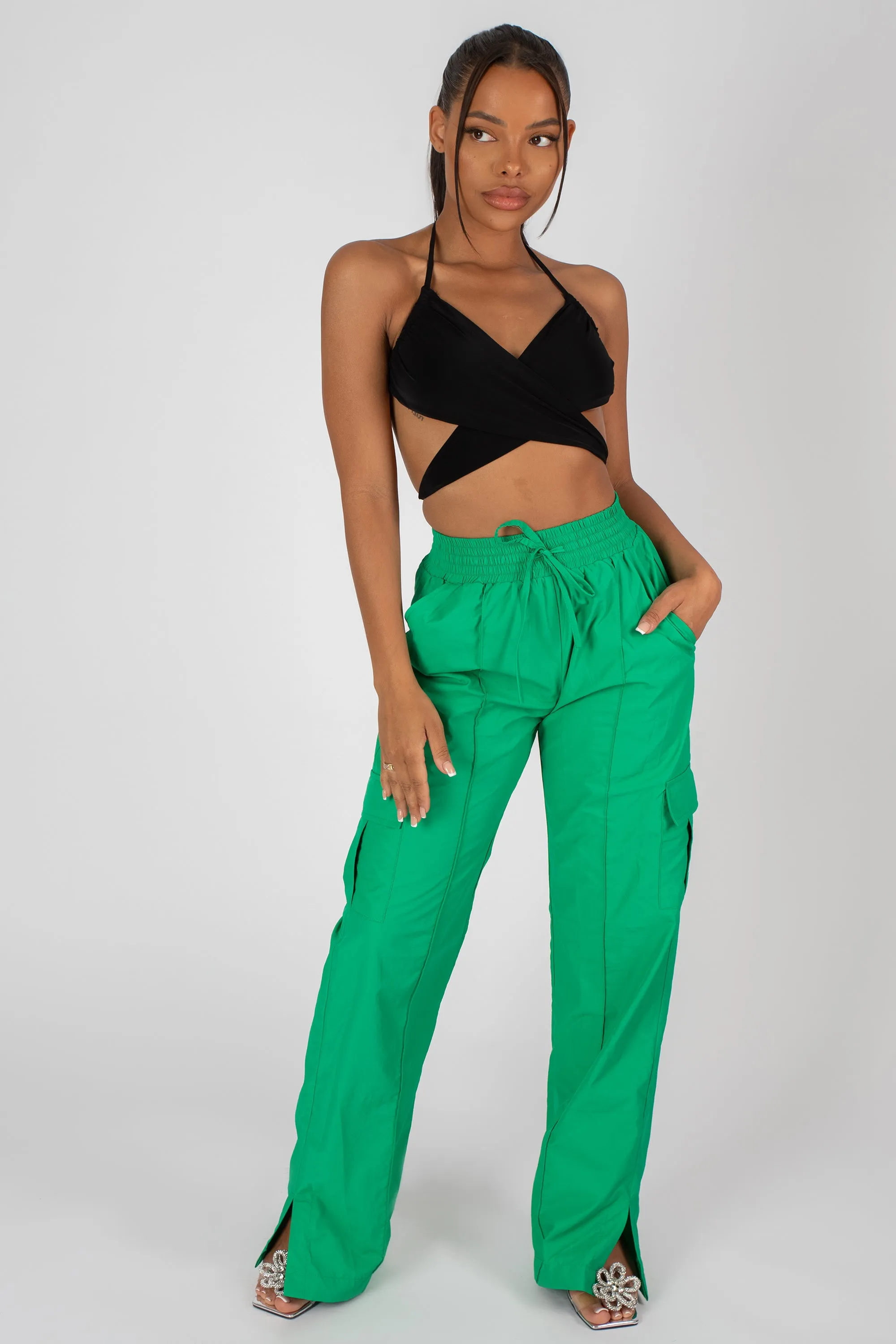 Split Hem Wide Leg Cargo Pocket Trouser Green sold by Public Desire product image thumbnail 2