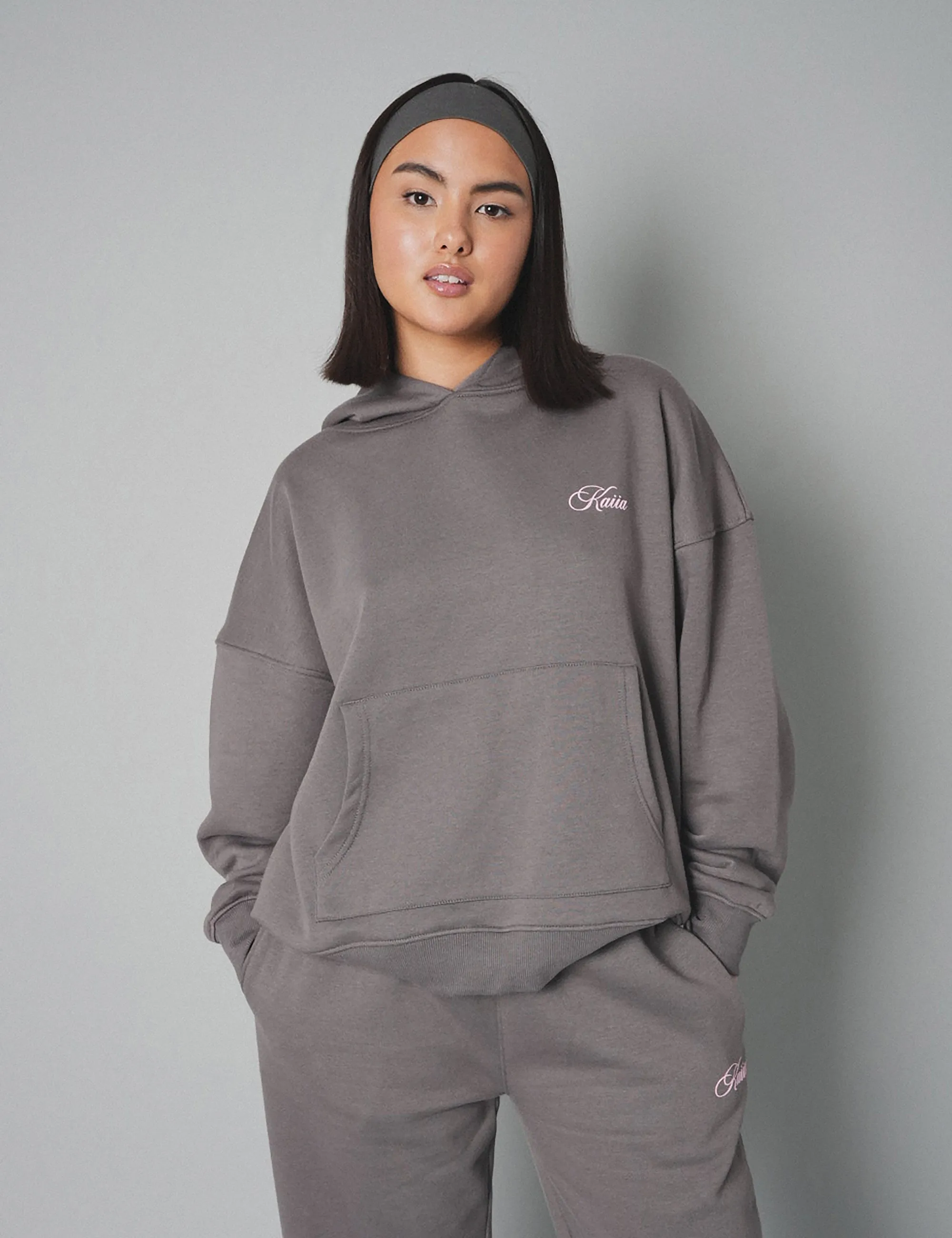 Kaiia The Label Oversized Hoodie Dark Grey With Pink sold by Public Desire