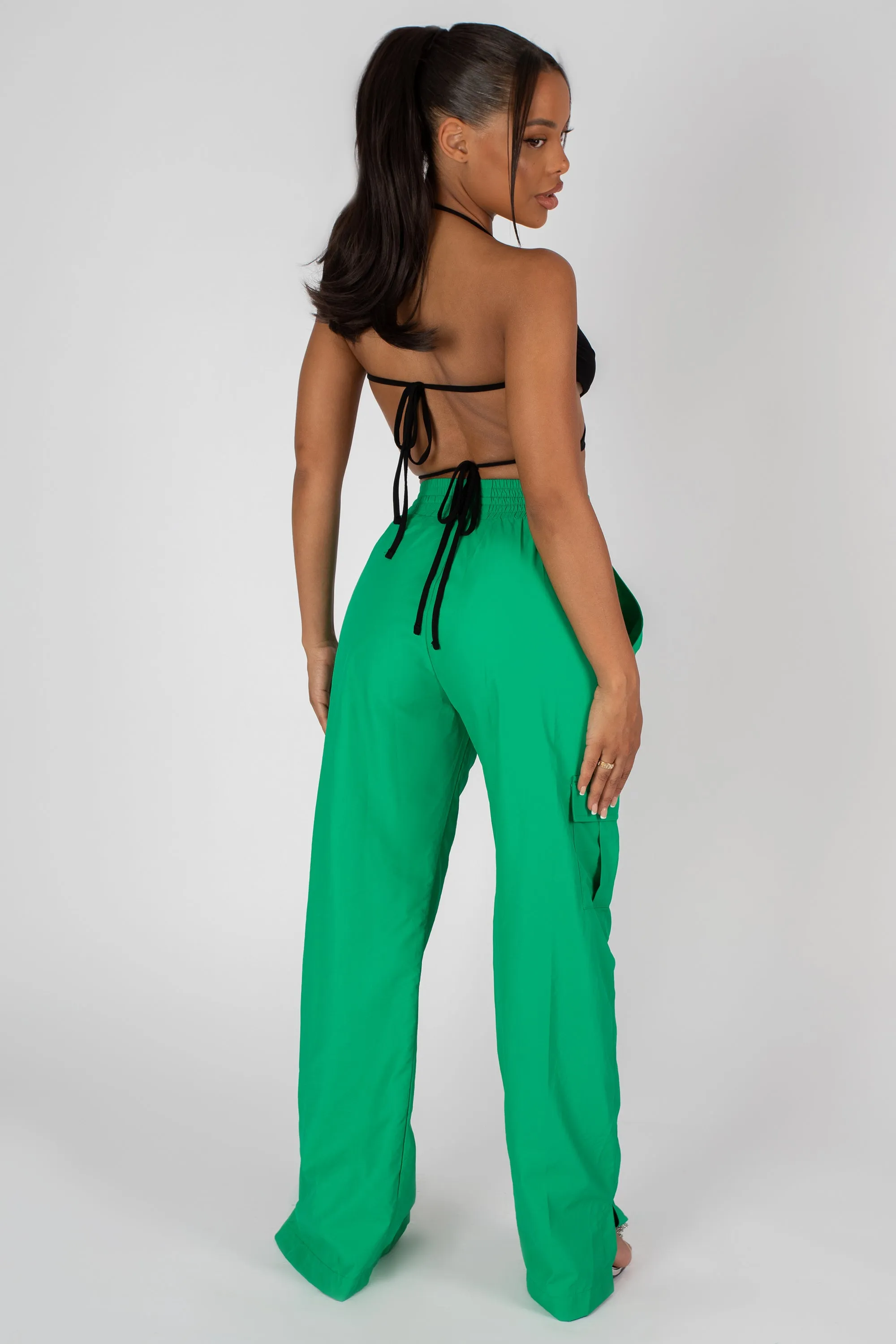 Split Hem Wide Leg Cargo Pocket Trouser Green sold by Public Desire product image thumbnail 3