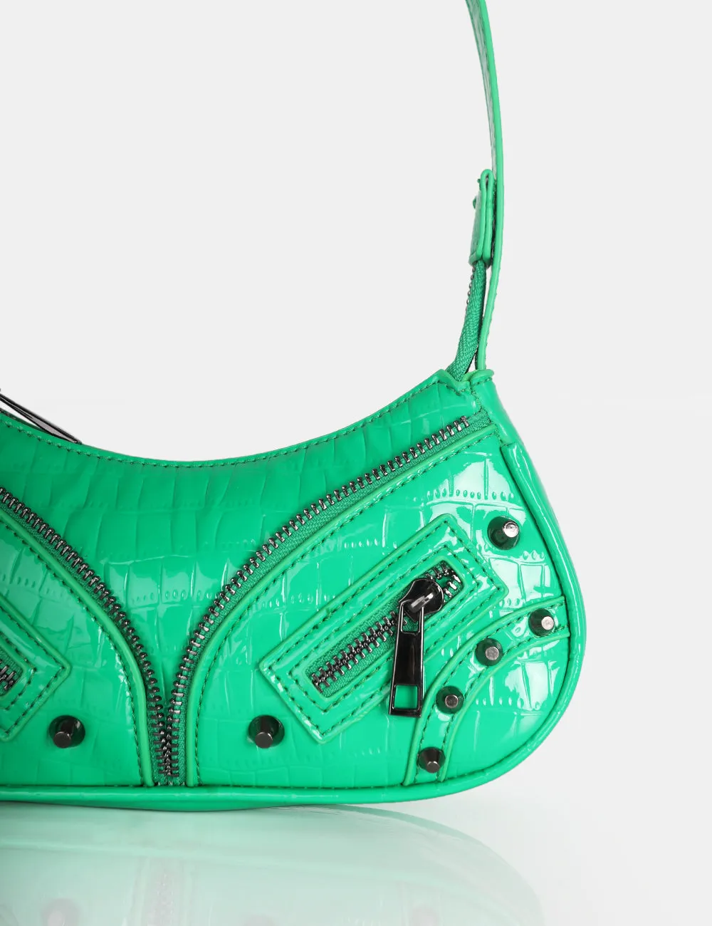 The Candice Zip Detailed Neon Green Croc Shoulder Bag sold by Public Desire product image thumbnail 3