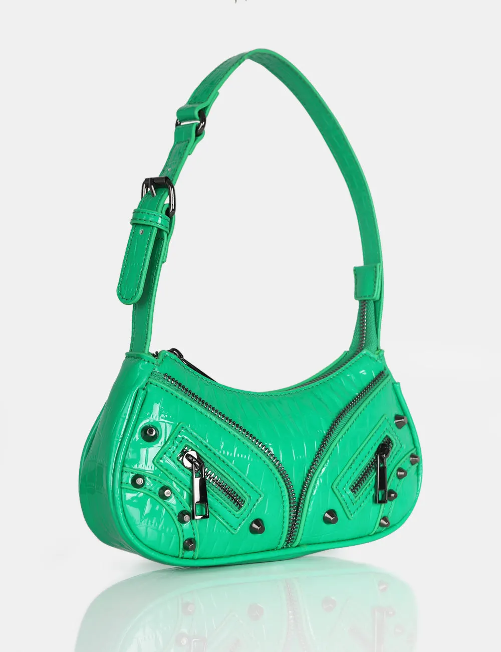 The Candice Zip Detailed Neon Green Croc Shoulder Bag sold by Public Desire product image thumbnail 2