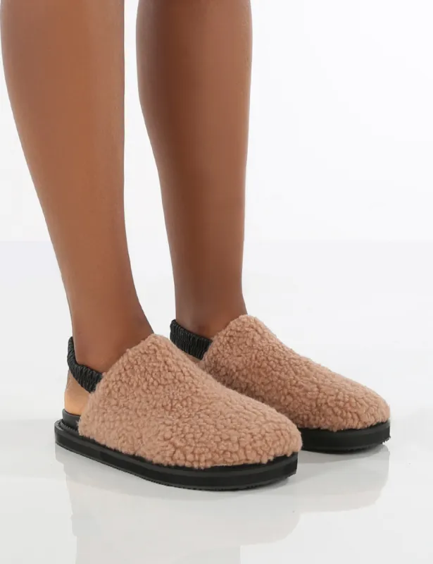 Fortune Blush Fluffy Faux Fur Sling Back Slippers sold by Public Desire