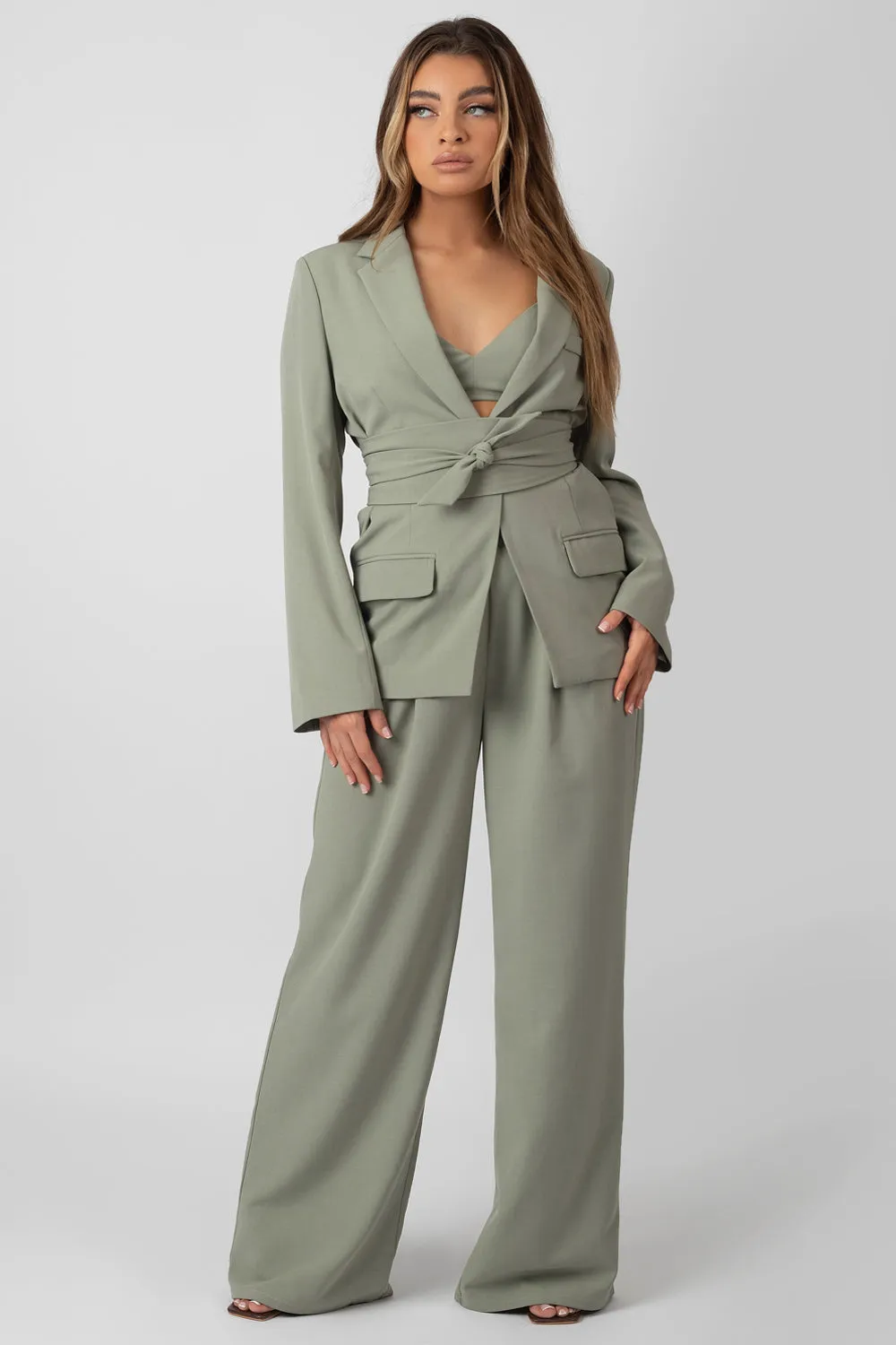 Premium Obi Belt Blazer Sage sold by Public Desire