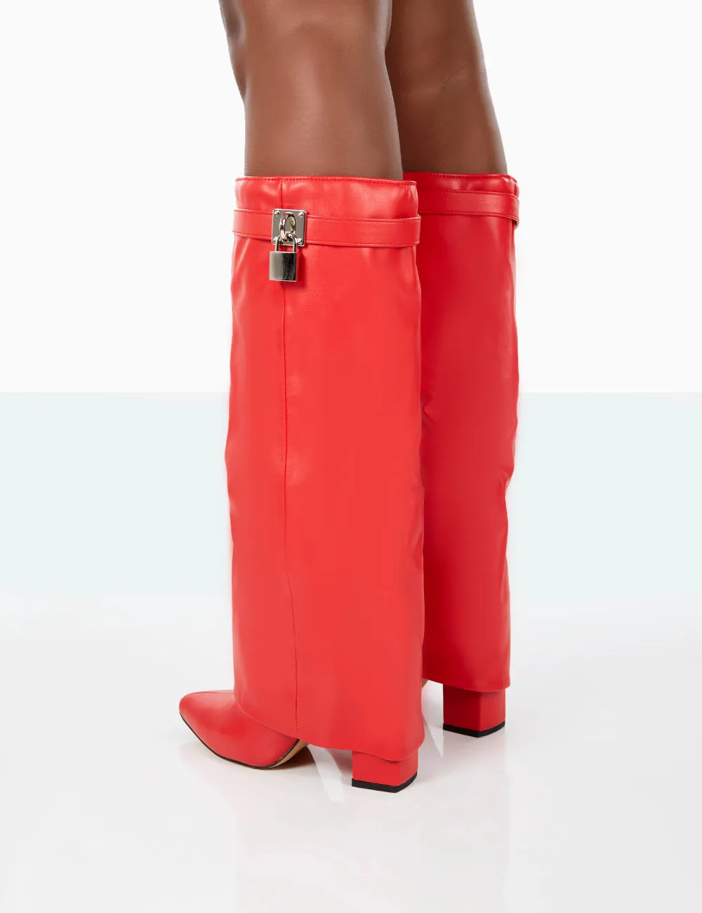 Echo Red Grain Pu Pointed Toe Knee High Block Boots sold by Public Desire product image thumbnail 3