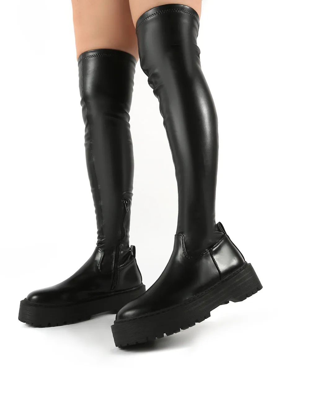 Charly Black Pu Chunky Sole Over The Knee Boots sold by Public Desire product image thumbnail 3