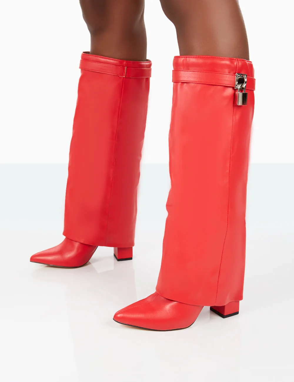 Echo Red Grain Pu Pointed Toe Knee High Block Boots sold by Public Desire product image thumbnail 2