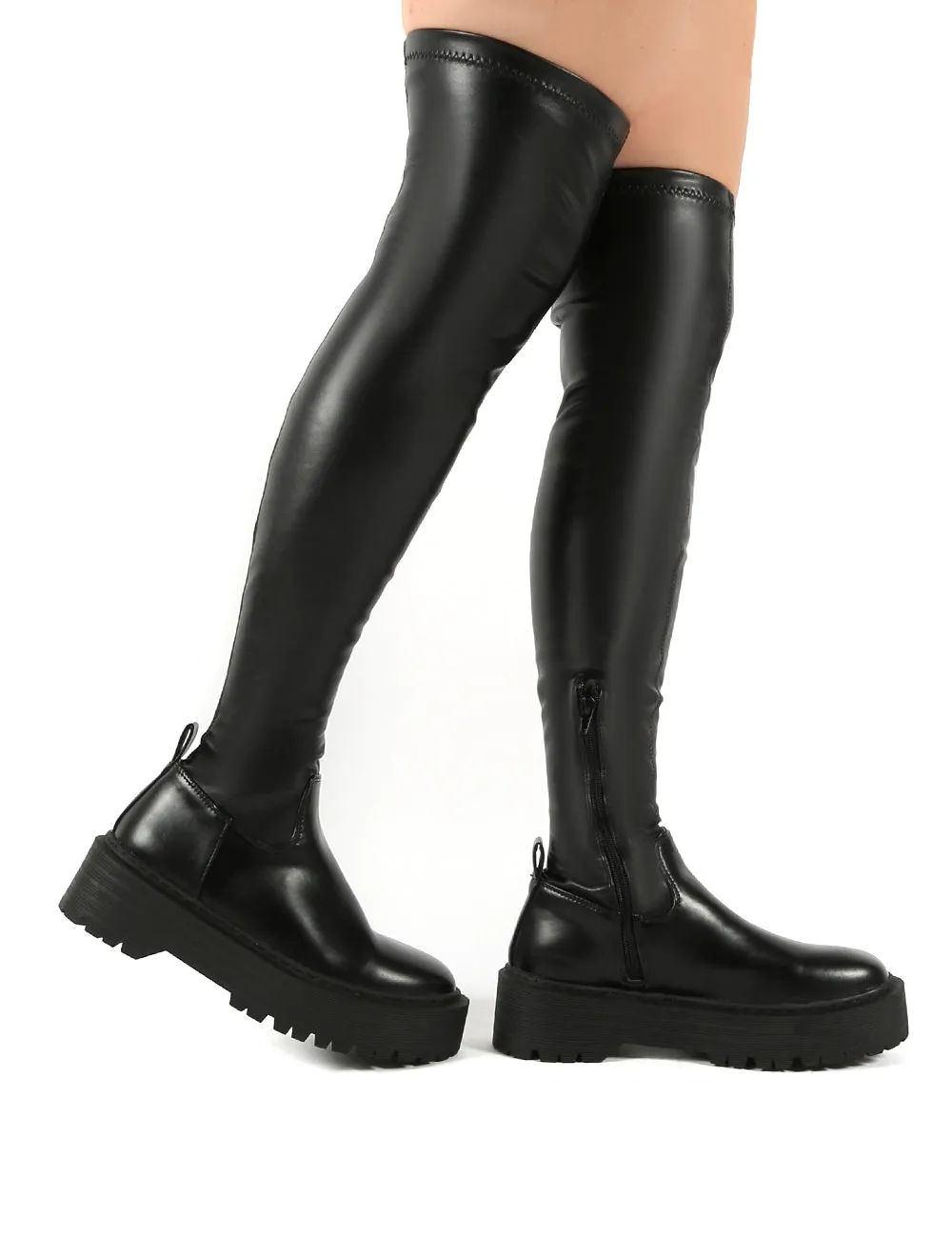 Charly Black Pu Chunky Sole Over The Knee Boots sold by Public Desire product image thumbnail 4