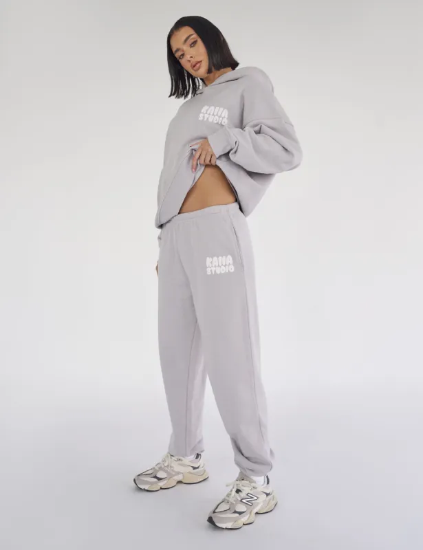 Kaiia Studio Bubble Logo Cuffed Joggers Light Grey sold by Public Desire