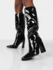 Posie Black Patent Wide Fit Knee High Block Heel Boots sold by Public Desire