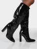 Posie Black Patent Wide Fit Knee High Block Heel Boots sold by Public Desire