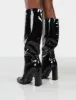 Posie Black Patent Wide Fit Knee High Block Heel Boots sold by Public Desire