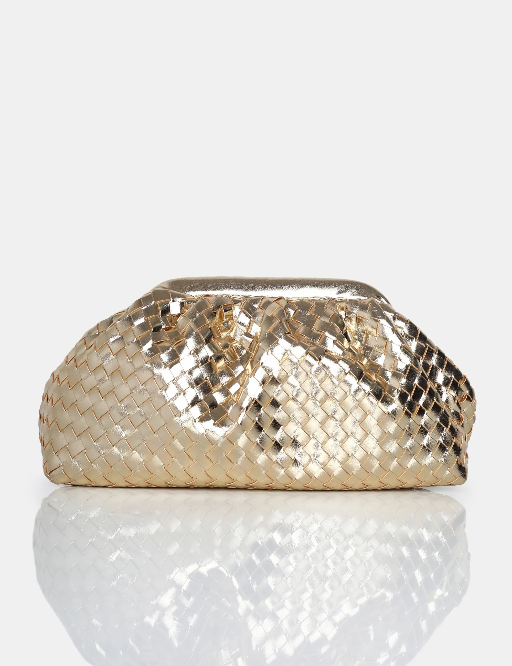 The Project Metallic Gold Weave Clutch Bag sold by Public Desire