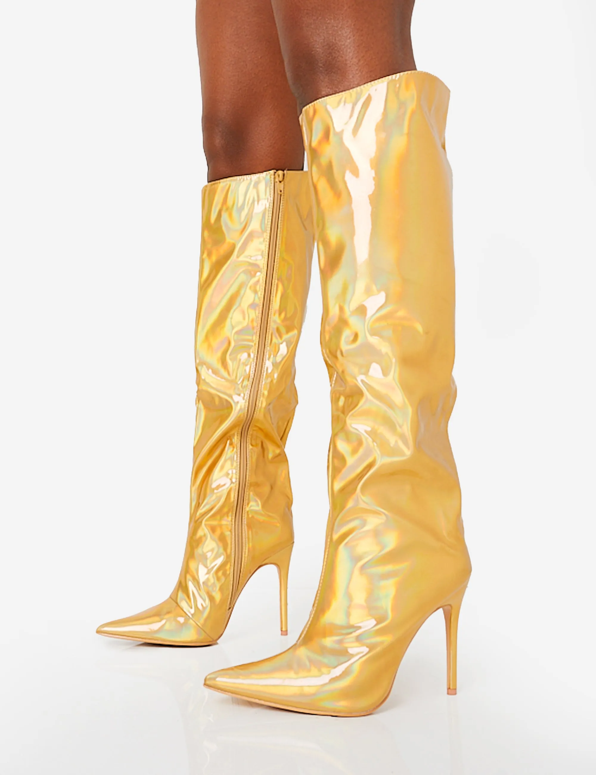Tai Wide Fit Gold Metallic Pointed Toe Stiletto Knee High Boots sold by Public Desire product image thumbnail 3
