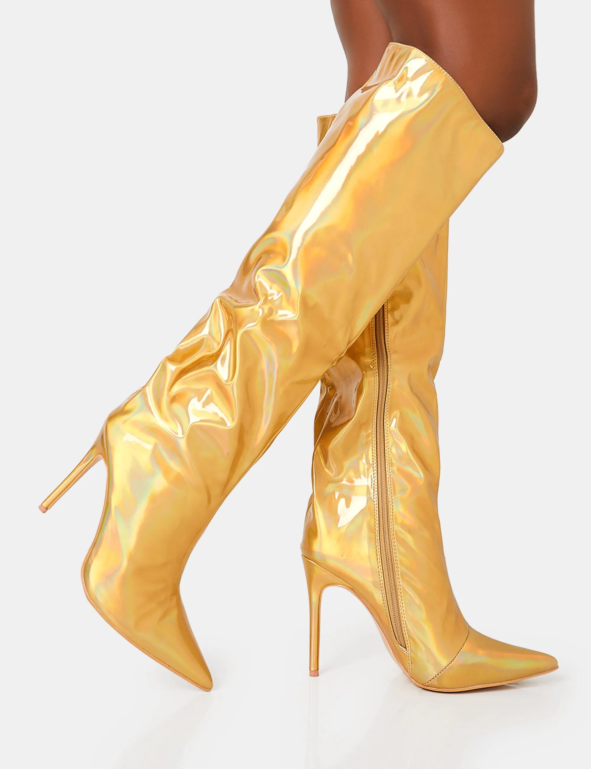 Tai Wide Fit Gold Metallic Pointed Toe Stiletto Knee High Boots sold by Public Desire product image thumbnail 2