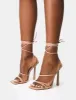 Bad Gal Nude Strappy Lace Up Square Toe Heels sold by Public Desire