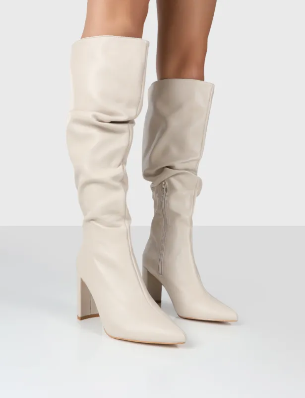 Mine Beige PU Knee High Boots sold by Public Desire