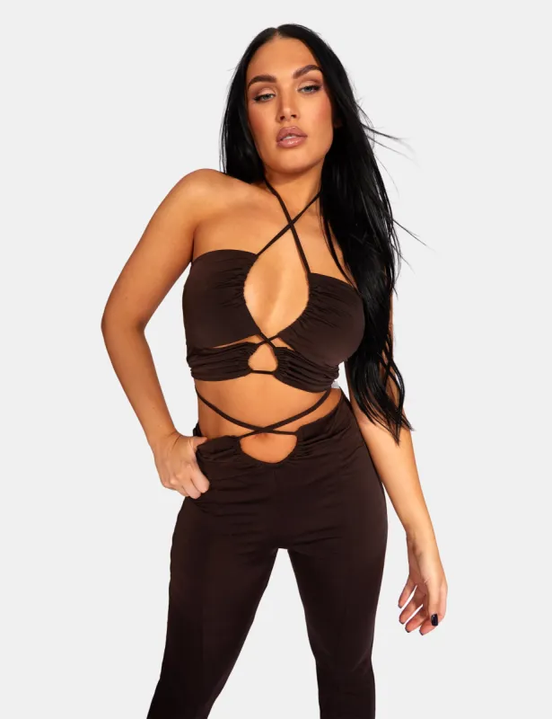 Slinky Loop Ruching Crop Top Chocolate sold by Public Desire