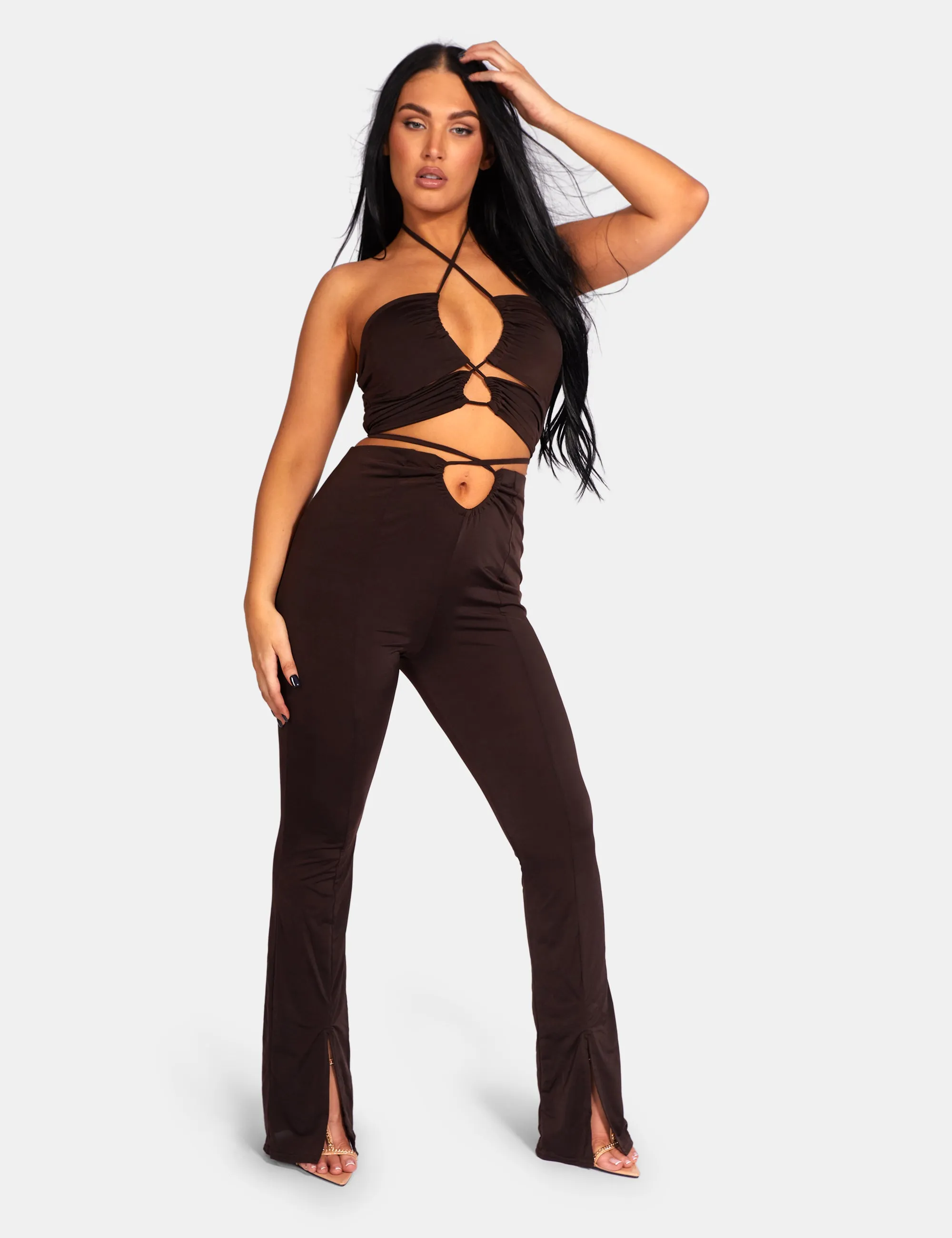 Slinky Loop Ruching Crop Top Chocolate sold by Public Desire product image thumbnail 2