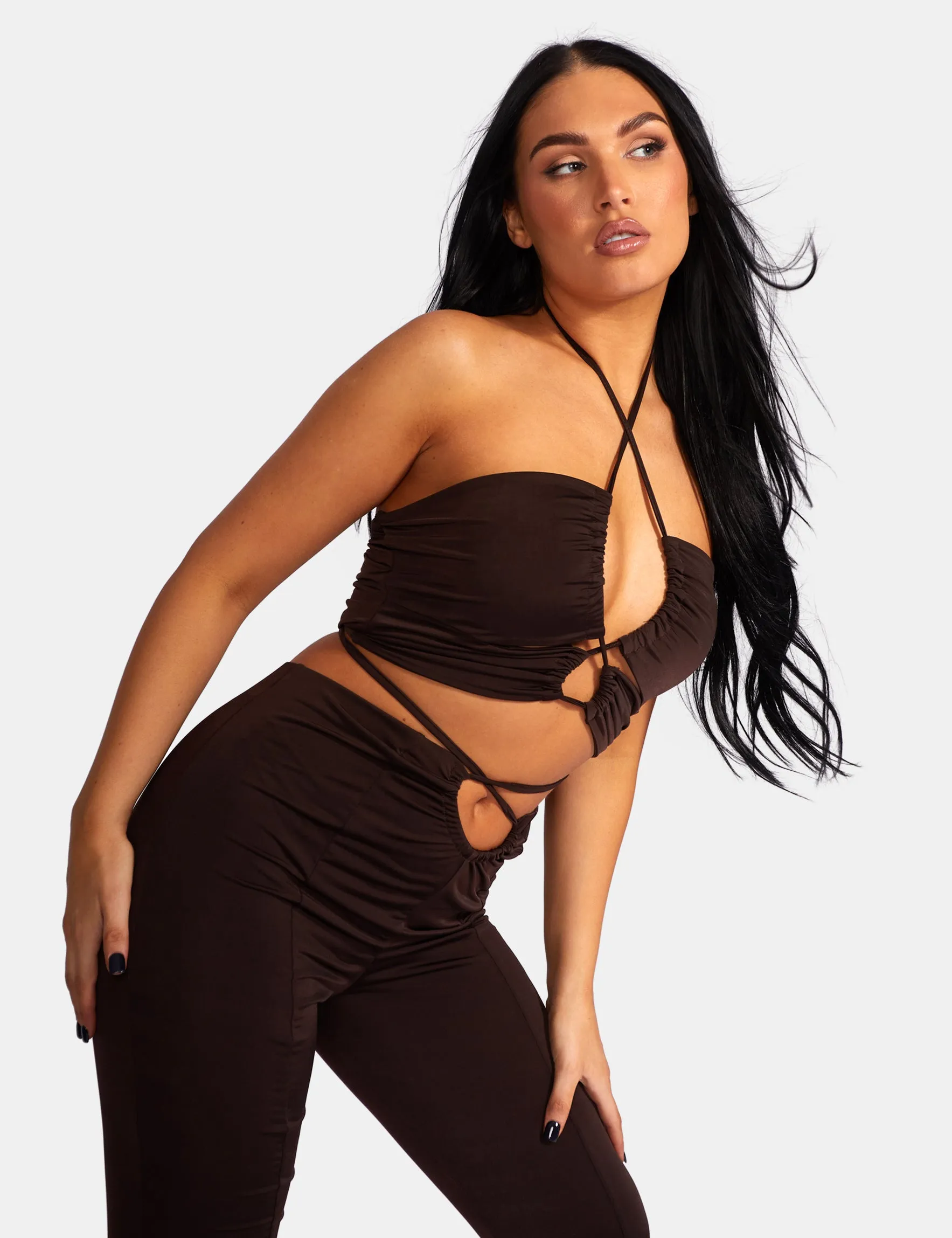 Slinky Loop Ruching Crop Top Chocolate sold by Public Desire product image thumbnail 4