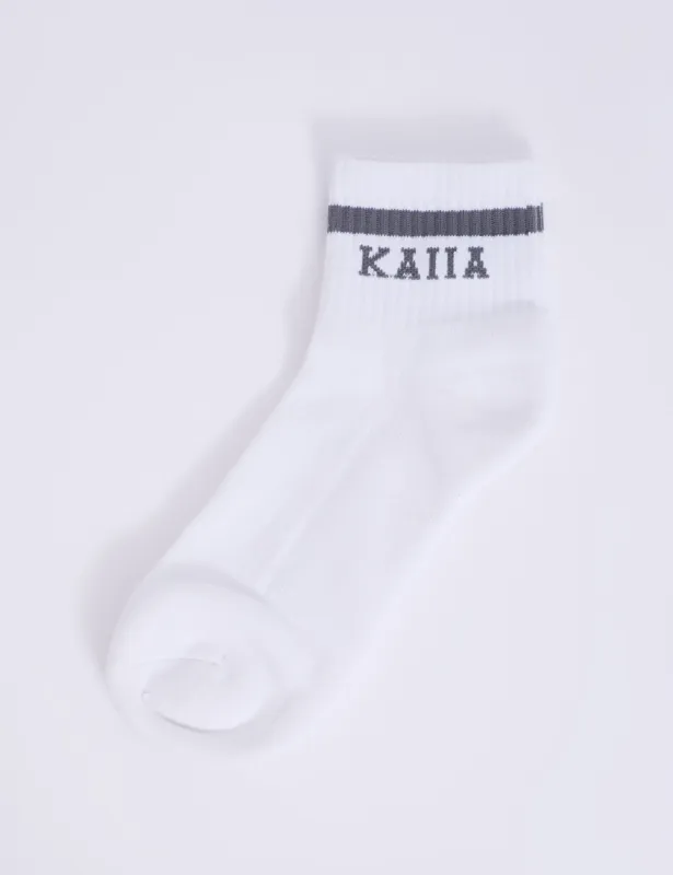 One Pair Kaiia Logo Sports Stripe Socks White & Grey sold by Public Desire