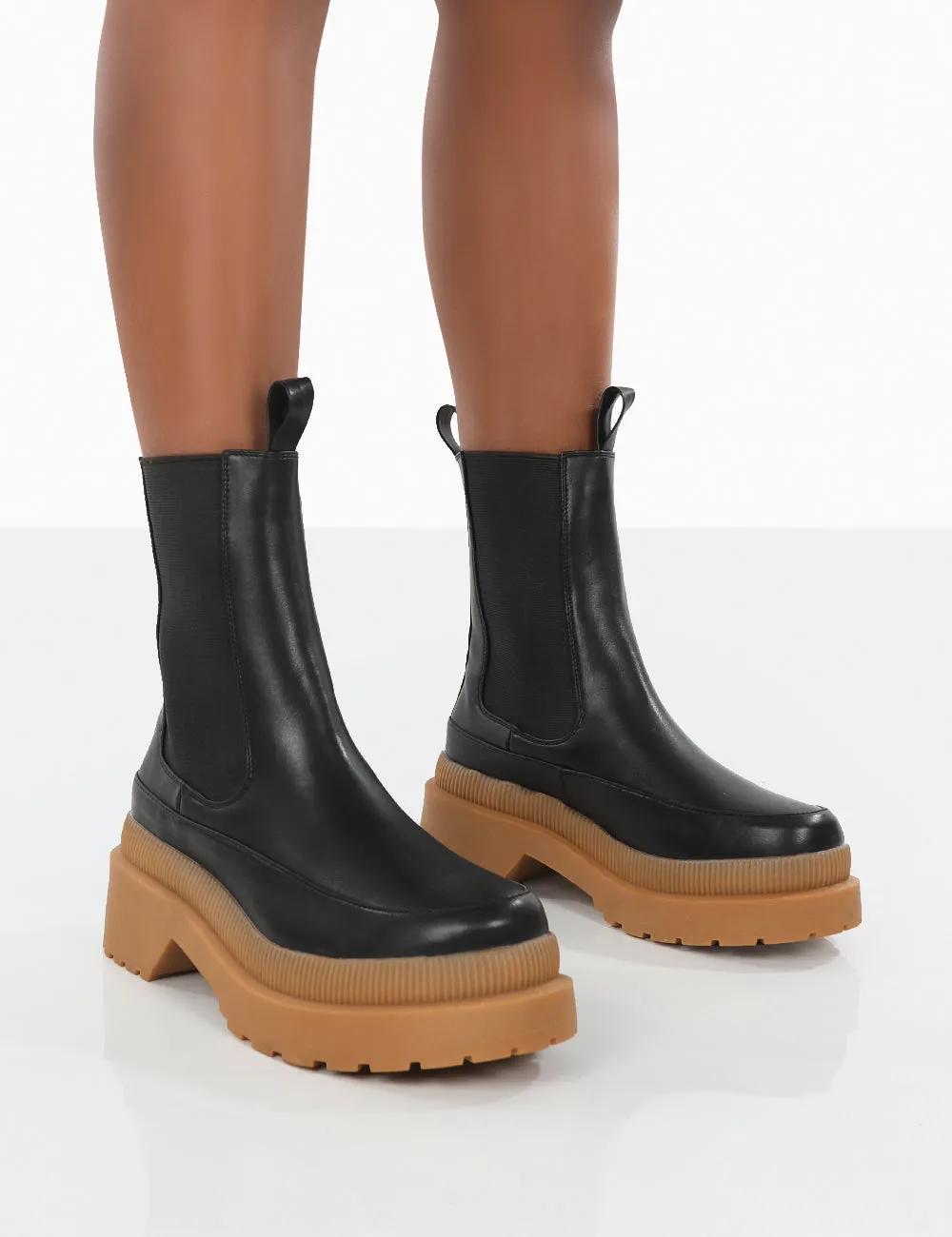 Rise Wide Fit Black Platform Chunky Rubber Sole chelsea Boots sold by Public Desire