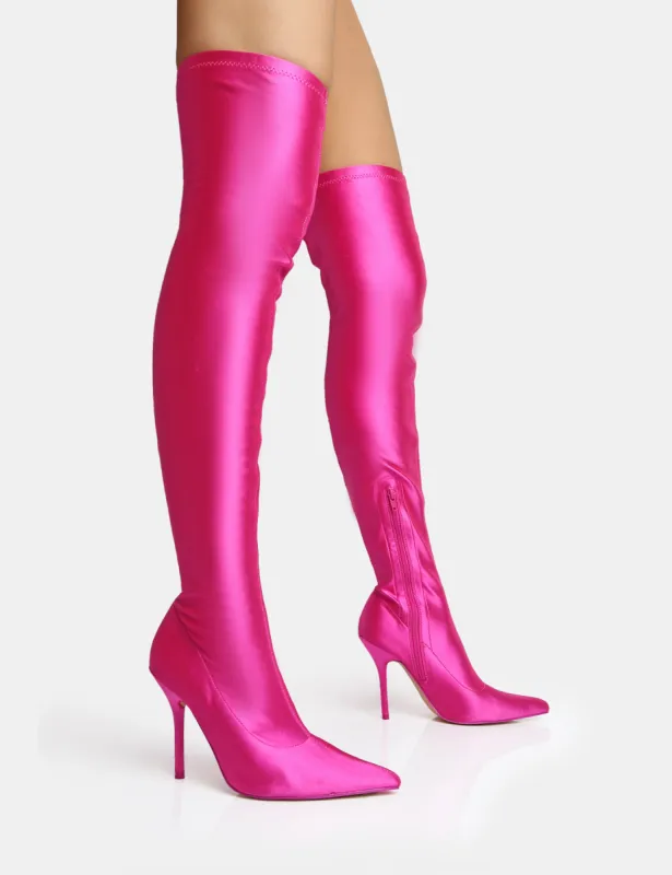 Instinct Pink Lycra Pointed Toe Stiletto Over The Knee Boots sold by Public Desire