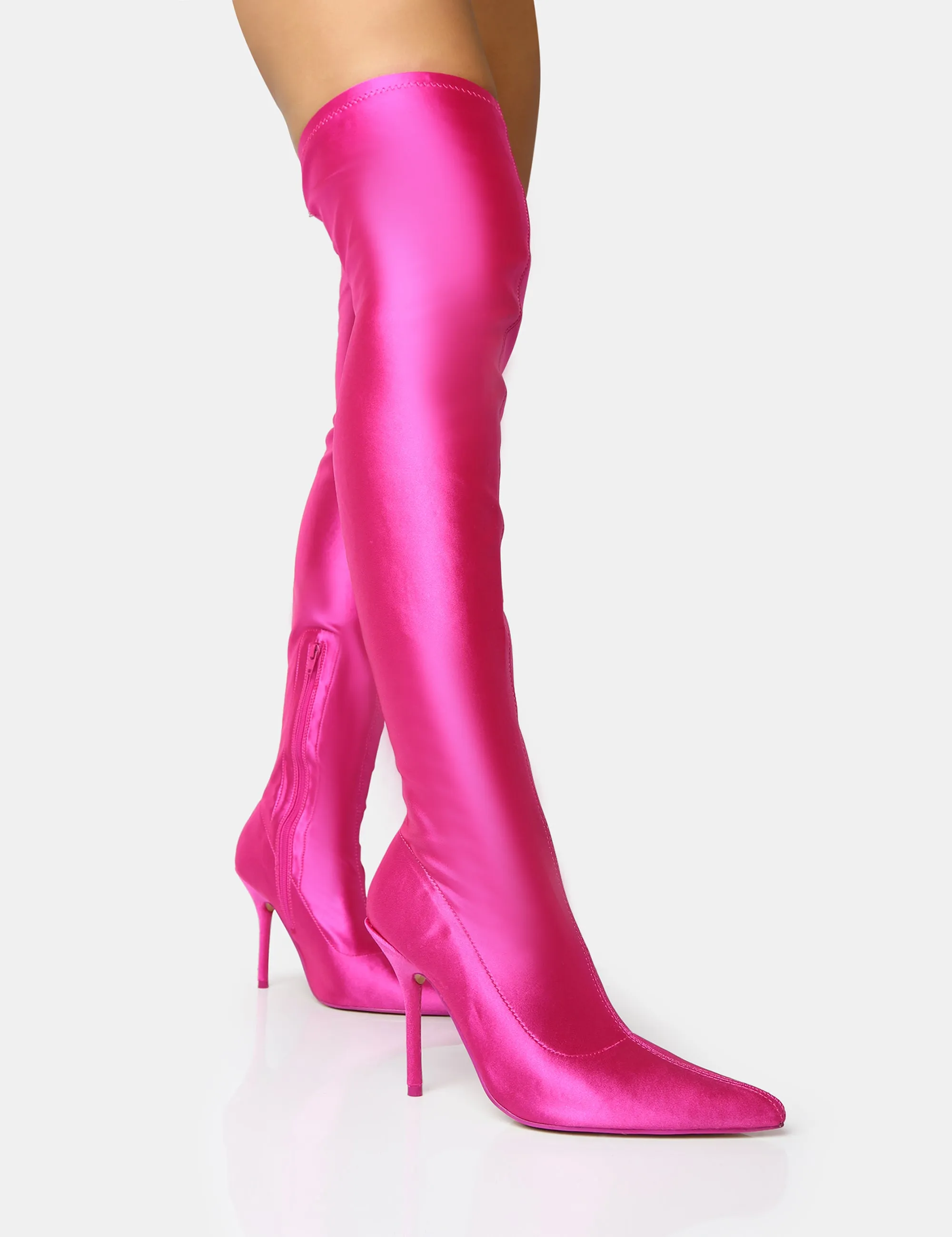 Instinct Pink Lycra Pointed Toe Stiletto Over The Knee Boots sold by Public Desire product image thumbnail 4