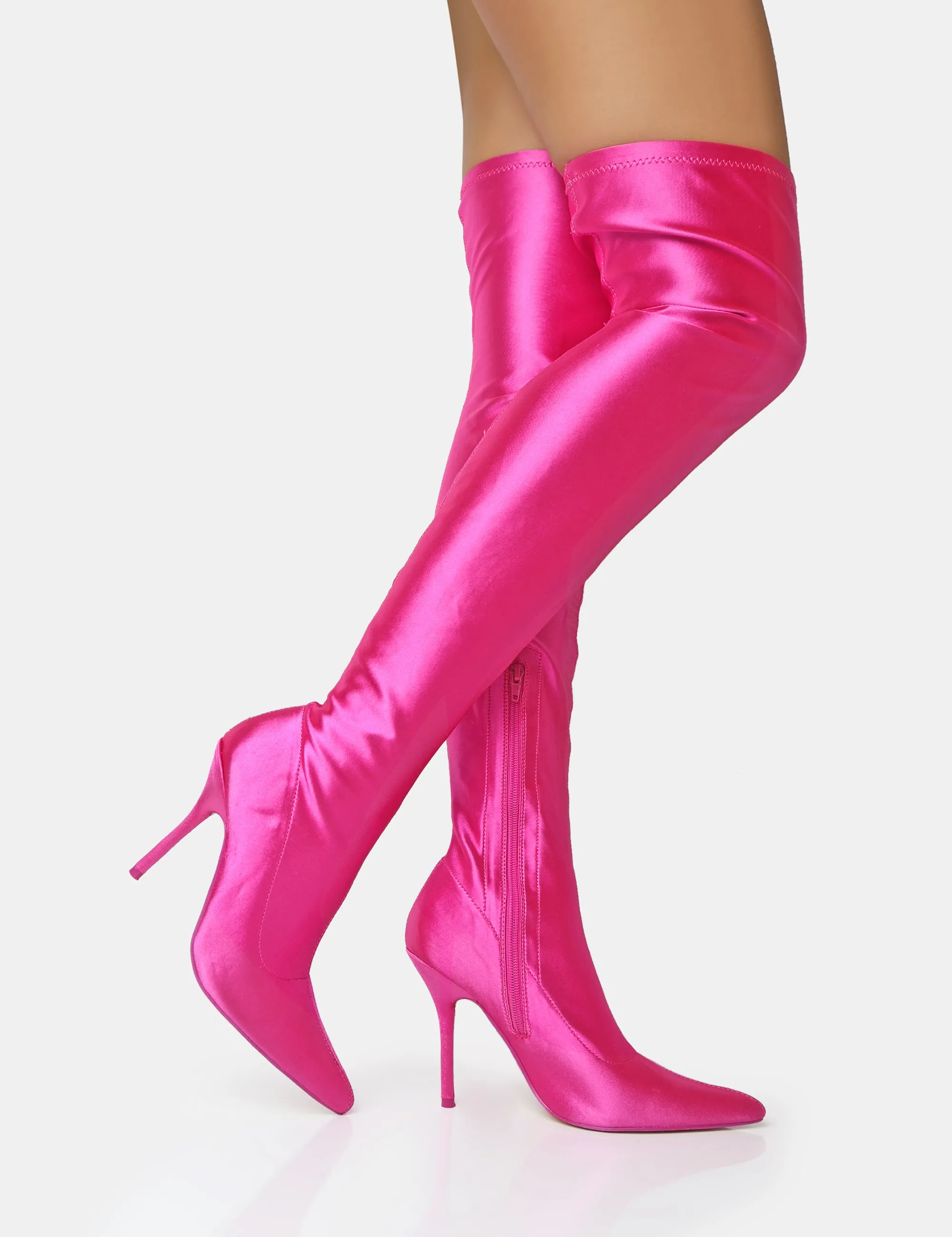 Instinct Pink Lycra Pointed Toe Stiletto Over The Knee Boots sold by Public Desire product image thumbnail 3