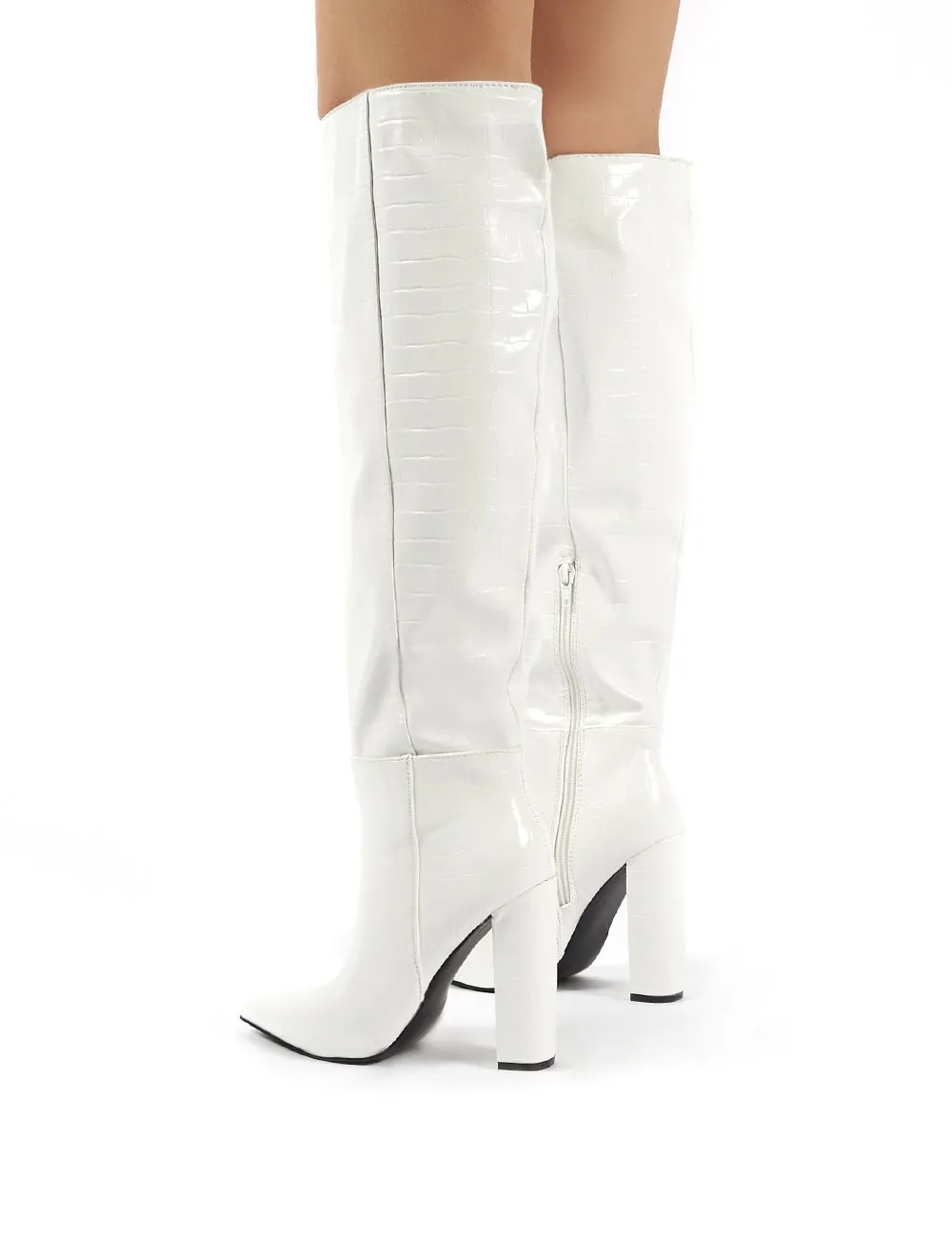 Indigo White Croc Block Heeled Knee High Boots sold by Public Desire product image thumbnail 3
