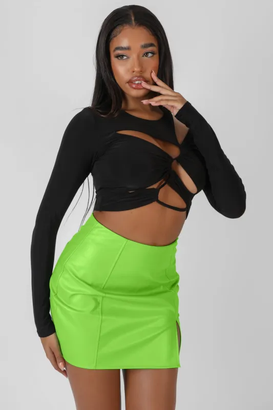 Ruched Long Sleeve Cutaway Top Black sold by Public Desire