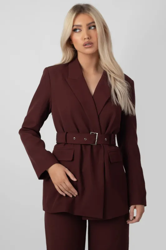Belted Boxy Blazer Port sold by Public Desire
