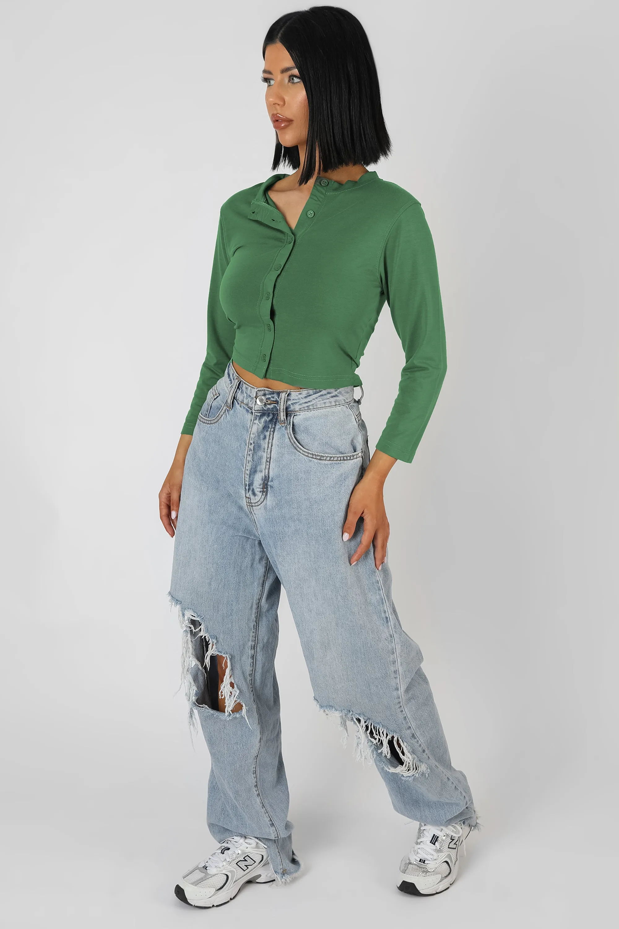 Button Front Long Sleeve Crop Top Khaki sold by Public Desire product image thumbnail 4