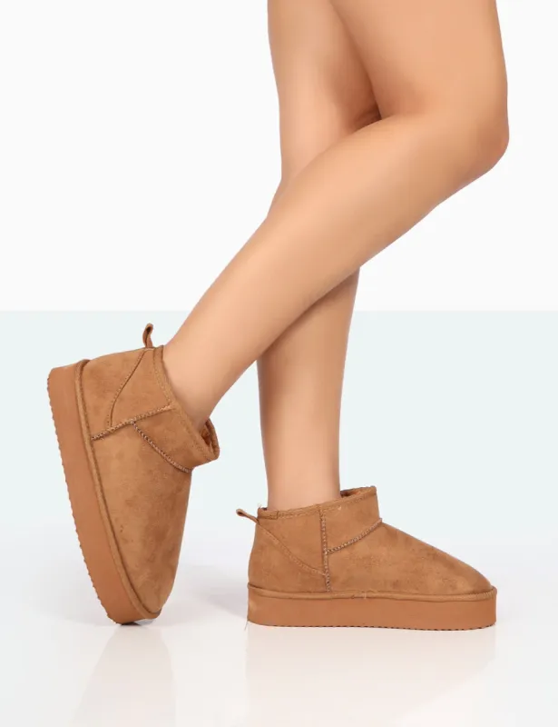 Shorty Tan Faux Suede Ultra Mini Chunky Ankle Boots sold by Public Desire