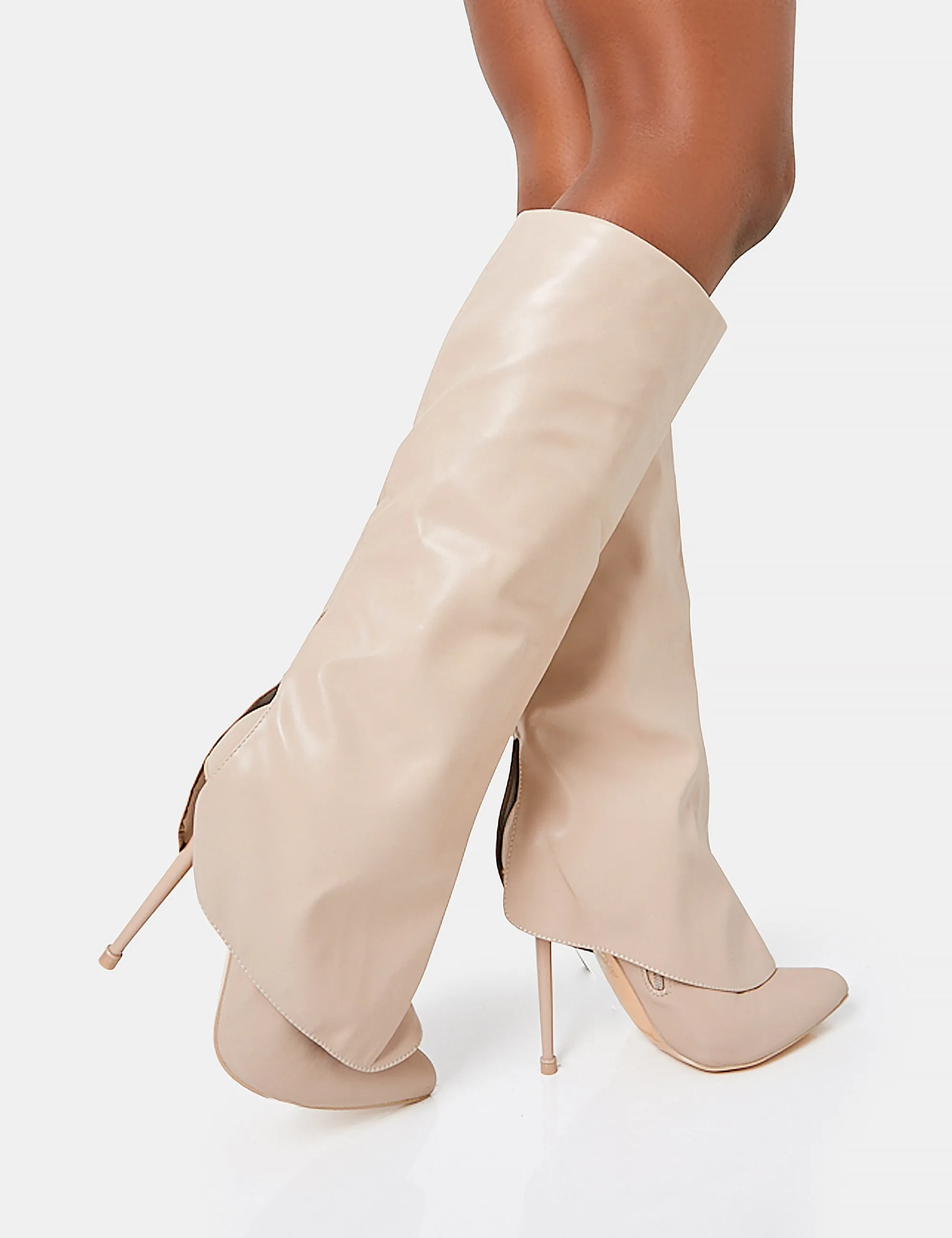 All Yours Nude Pu Fold Over Pointed Toe Stiletto Knee High Boots sold by Public Desire product image thumbnail 2
