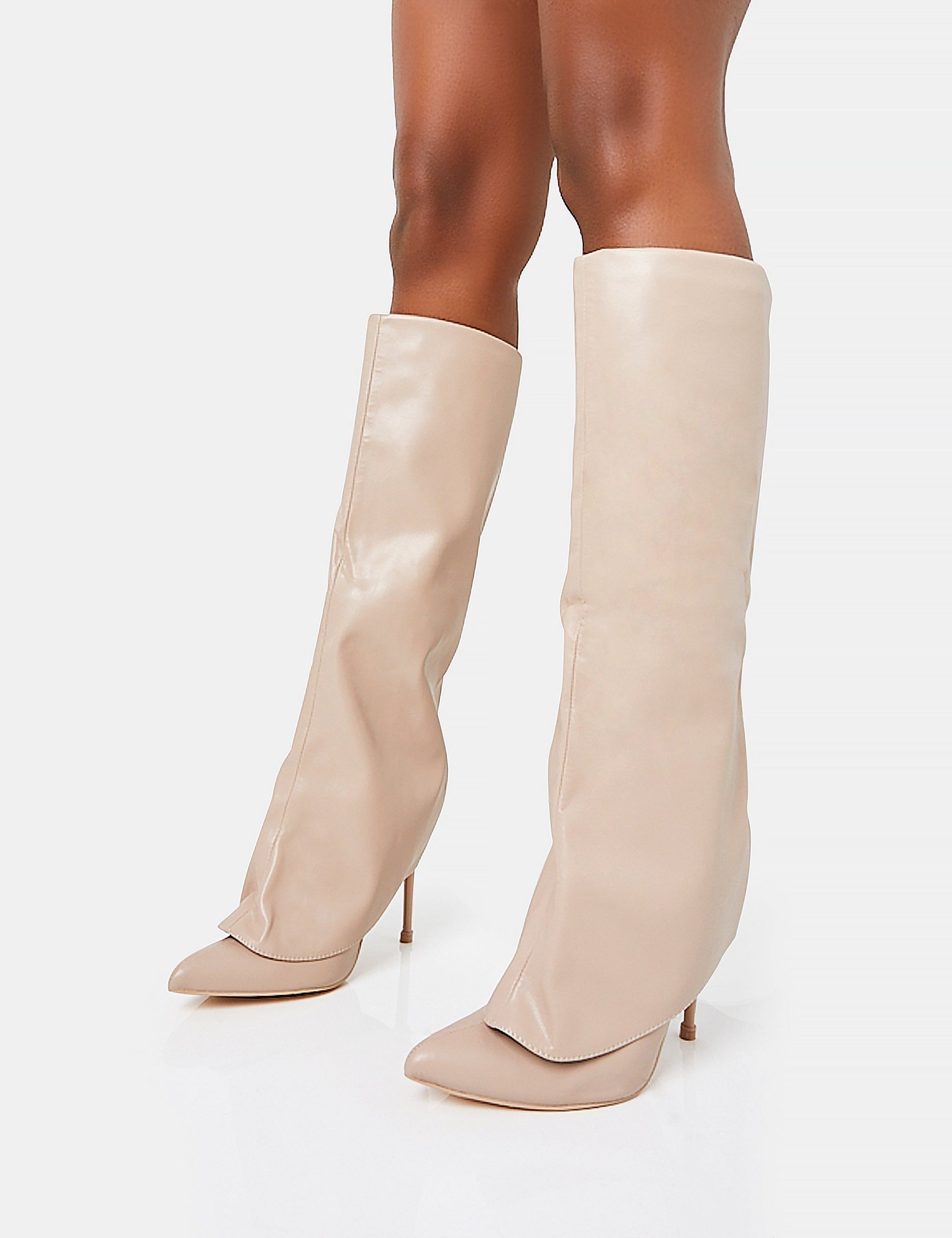 All Yours White Pu Fold Over Pointed Toe Stiletto Knee High Boots sold by Public Desire product image thumbnail 3