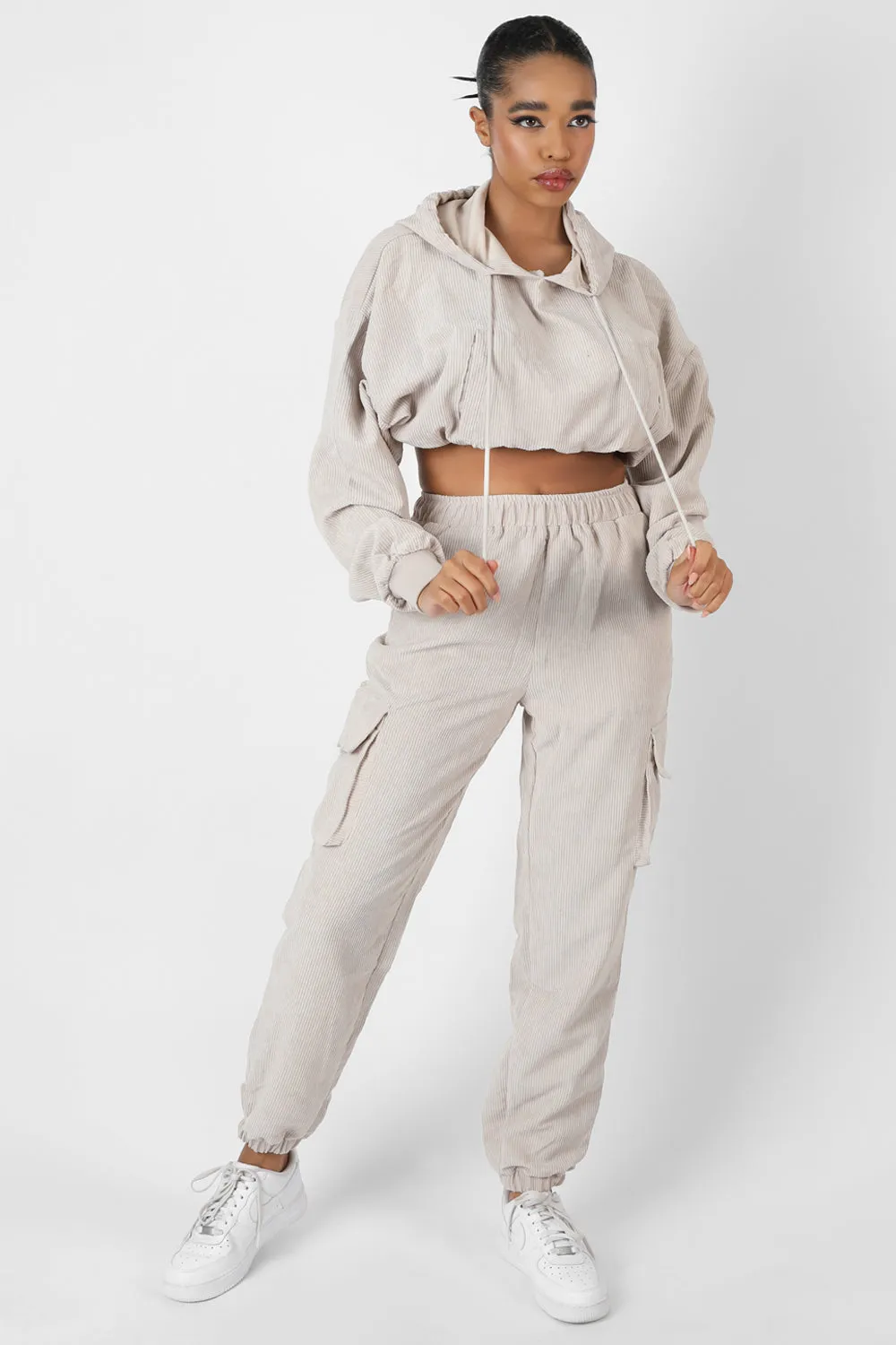 Cord Cropped Hoodie Ecru sold by Public Desire product image thumbnail 3