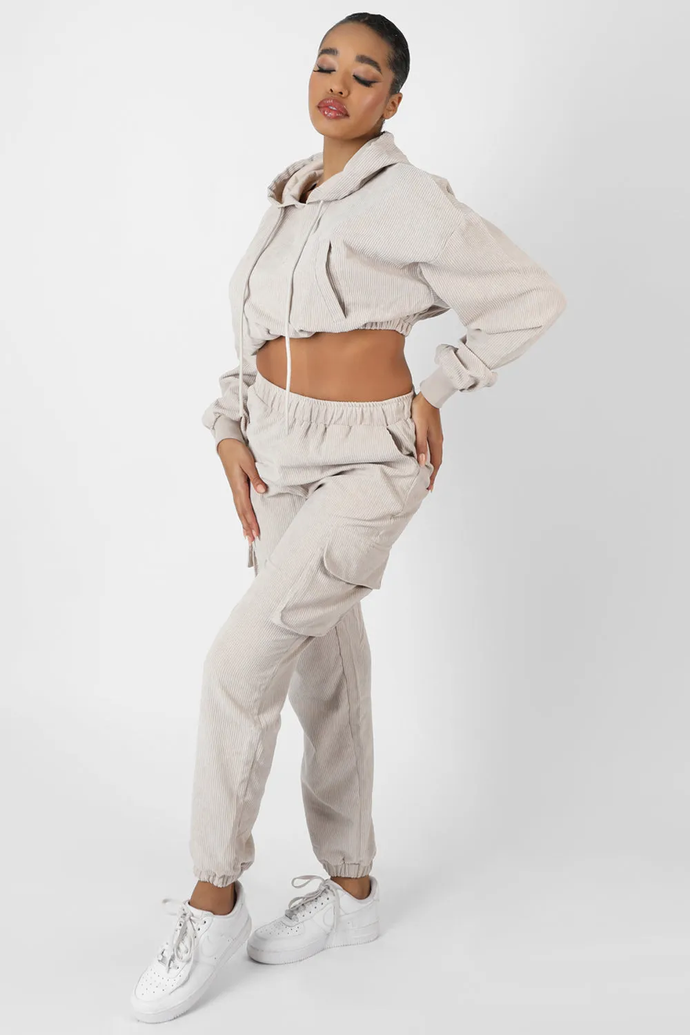 Cord Cropped Hoodie Ecru sold by Public Desire product image thumbnail 4