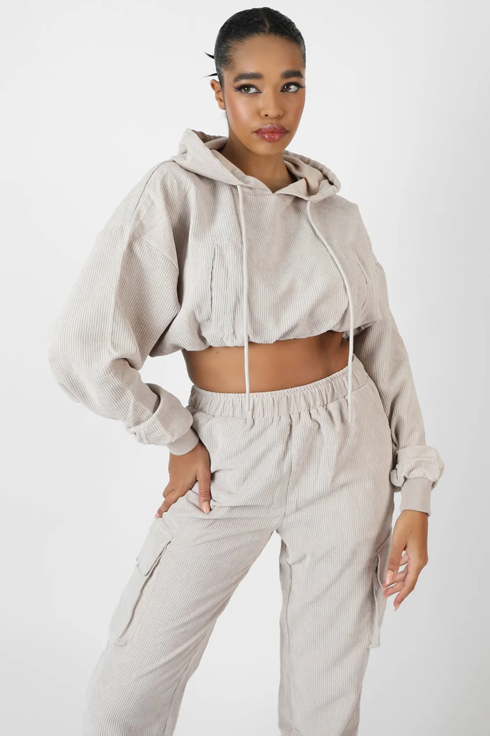 Cord Cropped Hoodie Ecru sold by Public Desire product image thumbnail 2